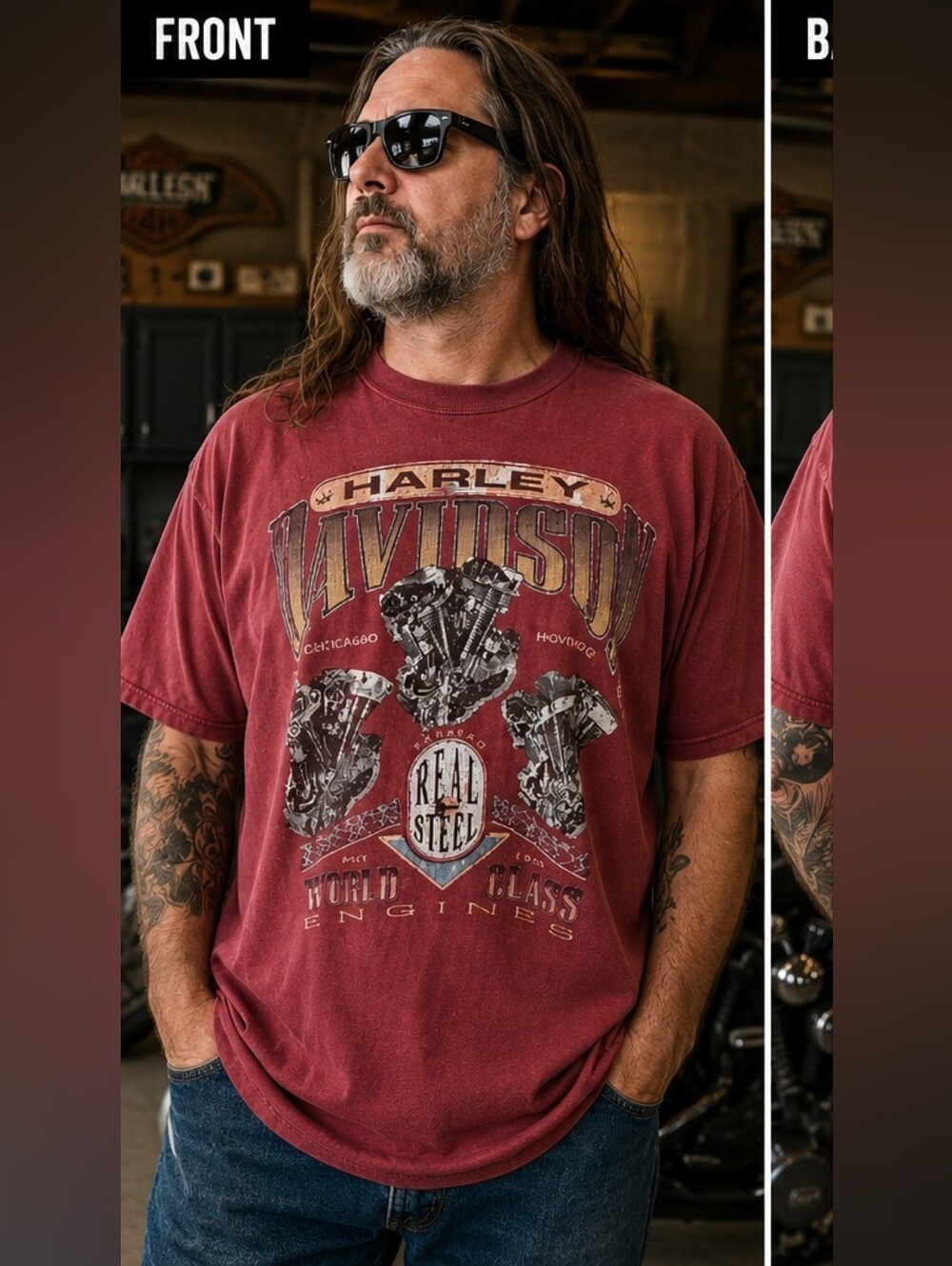 Harley‑Davidson VTG Maroon Graphic Engine Short Sleeve Tee XL
